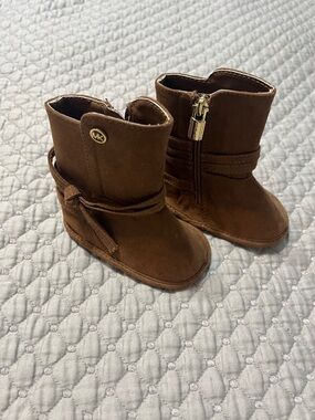 Michael Kors Kids Brown Suede Zip Booties with Strap Detail